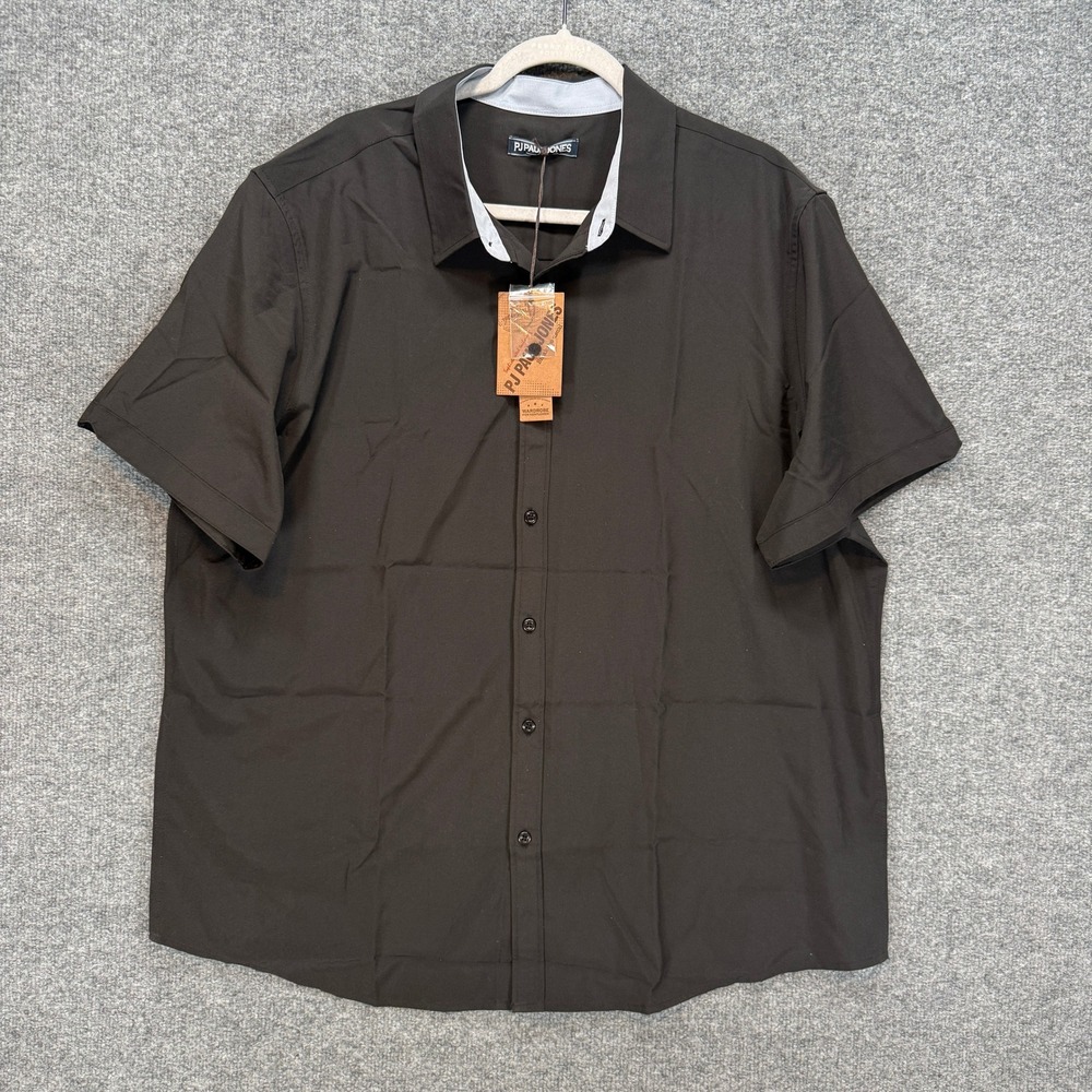 PJ Paul Jones Button Up Shirt Mens 2XL Black Contrast Collar Stretch Casual NEW